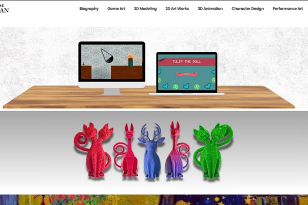 Defne Orcan homepage, animation designer portfolio with game art and 3D work